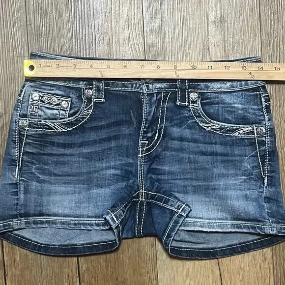Miss Me Y2K Mid Rise Distressed Bling Wings Embroidered Shorts 25 Thick Stitch - Picture 8 of 9